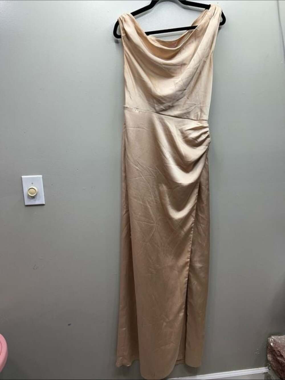 Show Me Your MuMu Champagne Satin Cowl-Neck Maxi Gown
